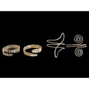 Set of 4 Gold Tone Adjustable Cuff Bracelets Leaf Feather Spiral Wave Designs